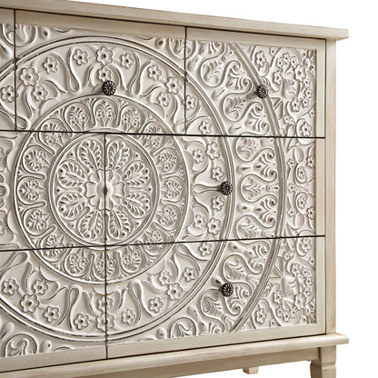 Chantilly Whitewashed Carved 3 over 4 Drawer Chest