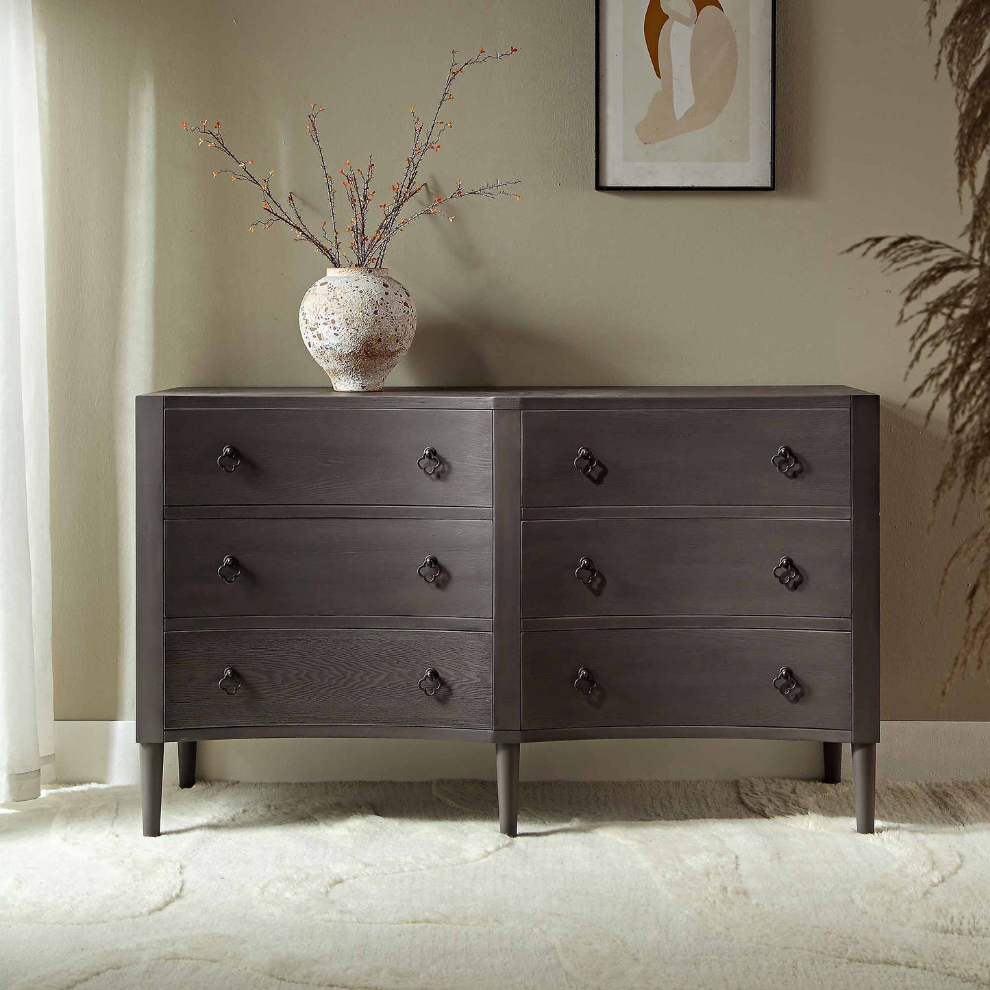 Thalia Concave Double Chest of Drawers, Silver Oak