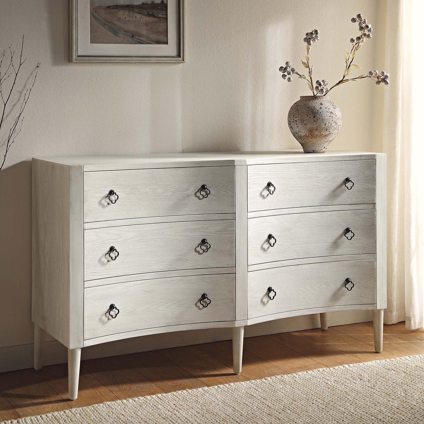 Thalia Concave Double Chest of Drawers, Washed White