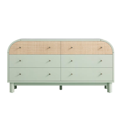 Maude Chest of 6 Drawers, Muted Pistachio Ash with Raffia