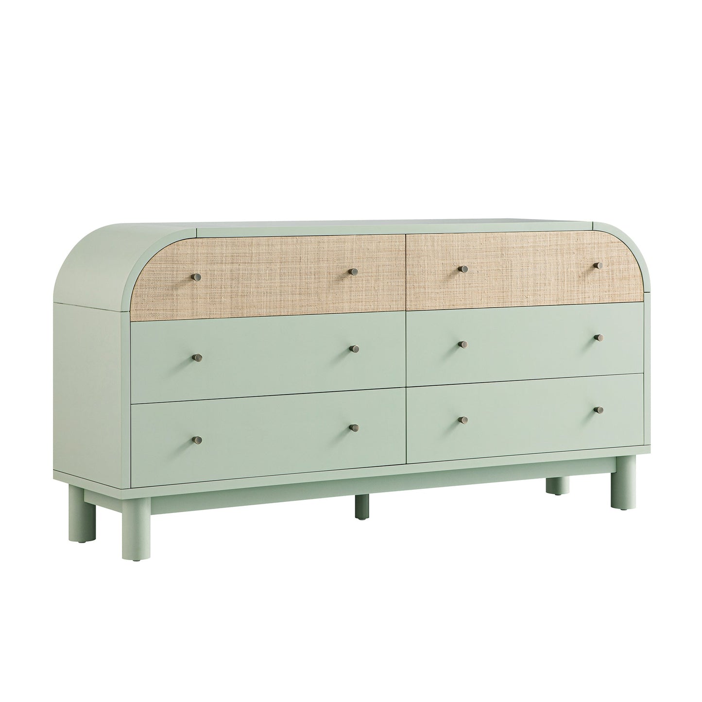 Maude Chest of 6 Drawers, Muted Pistachio Ash with Raffia