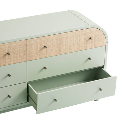 Maude Chest of 6 Drawers, Muted Pistachio Ash with Raffia