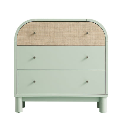 Maude Chest of 3 Drawers, Muted Pistachio Ash with Raffia