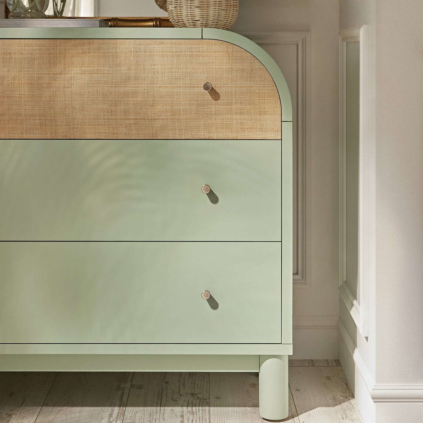 Maude Chest of 3 Drawers, Muted Pistachio Ash with Raffia