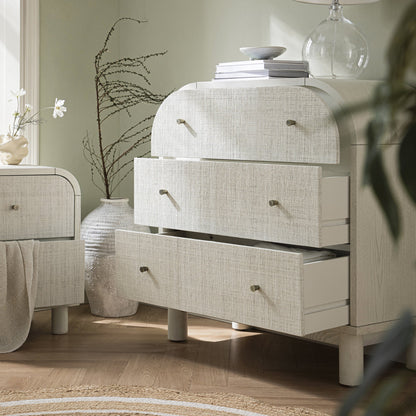 Maude Chest of 3 Drawers, Washed White Ash with Raffia