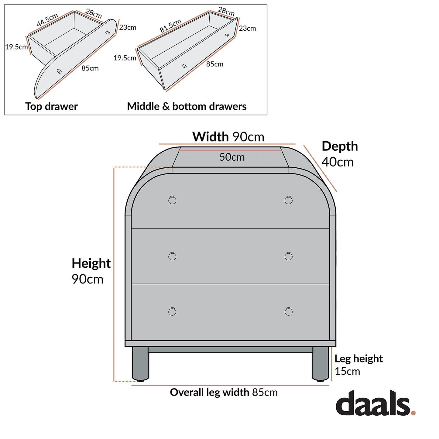 Maude Chest of 3 Drawers, Washed White Ash