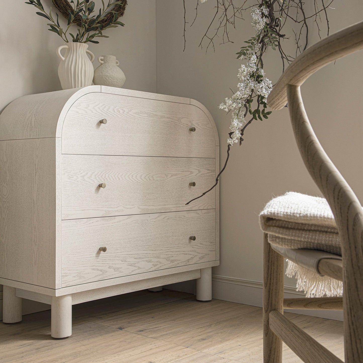Maude Chest of 3 Drawers, Washed White Ash