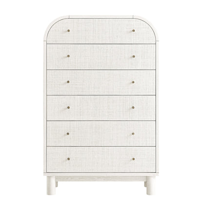 Maude Tall Chest, Washed White Ash with Raffia