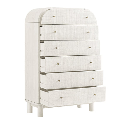 Maude Tall Chest, Washed White Ash with Raffia
