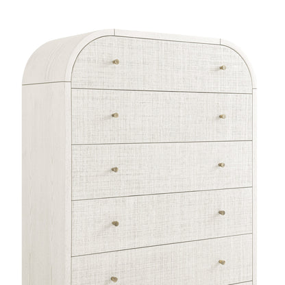 Maude Tall Chest, Washed White Ash with Raffia