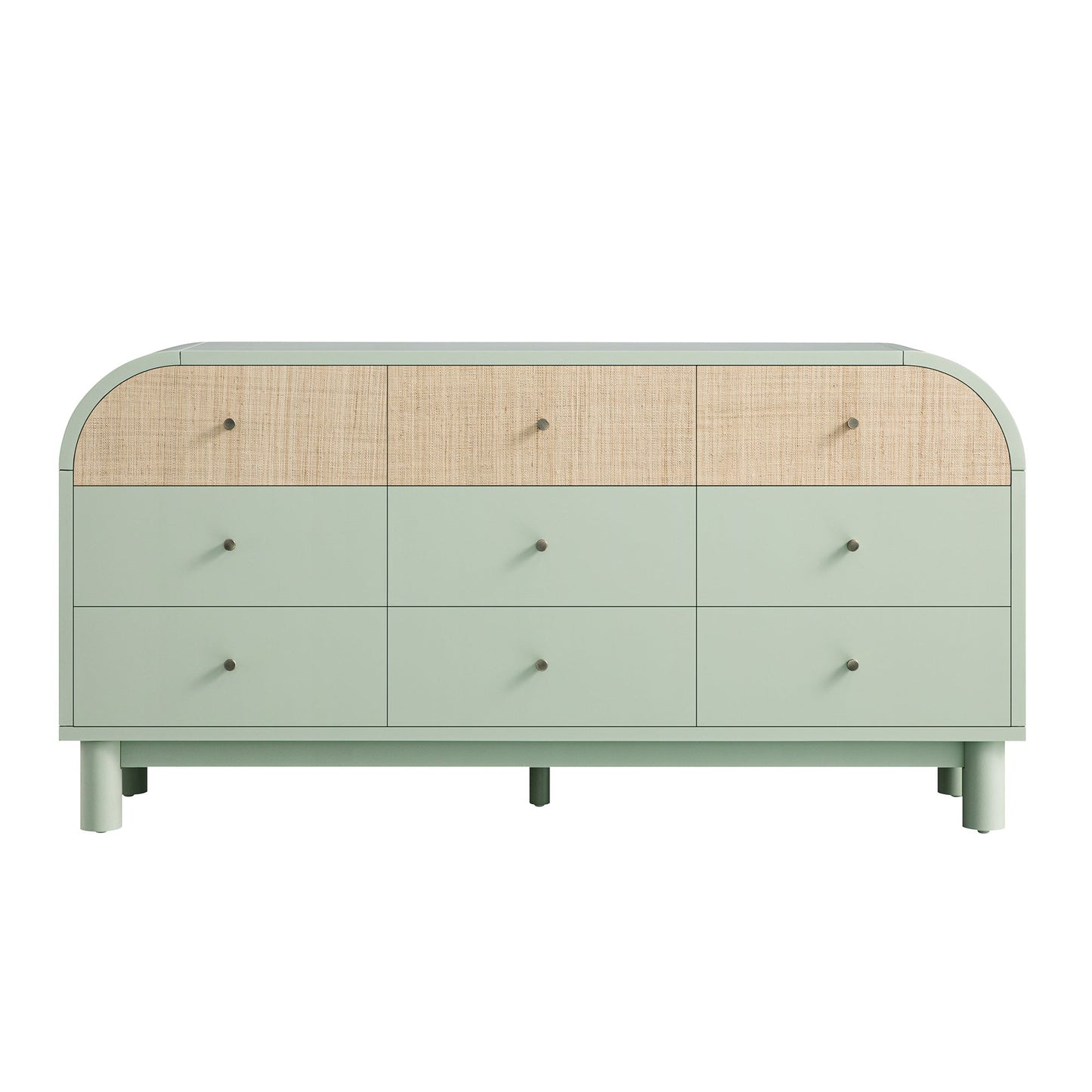 Maude 9 Drawer Chest, Muted Pistachio Ash with Raffia