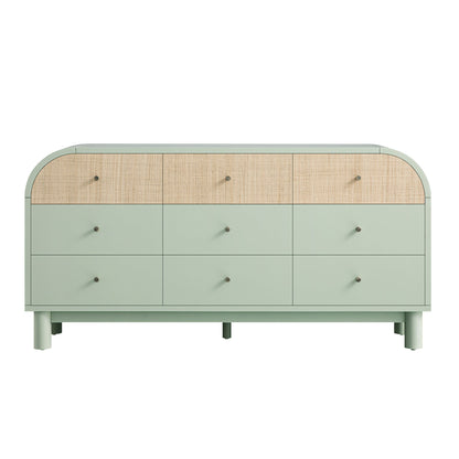 Maude 9 Drawer Chest, Muted Pistachio Ash with Raffia