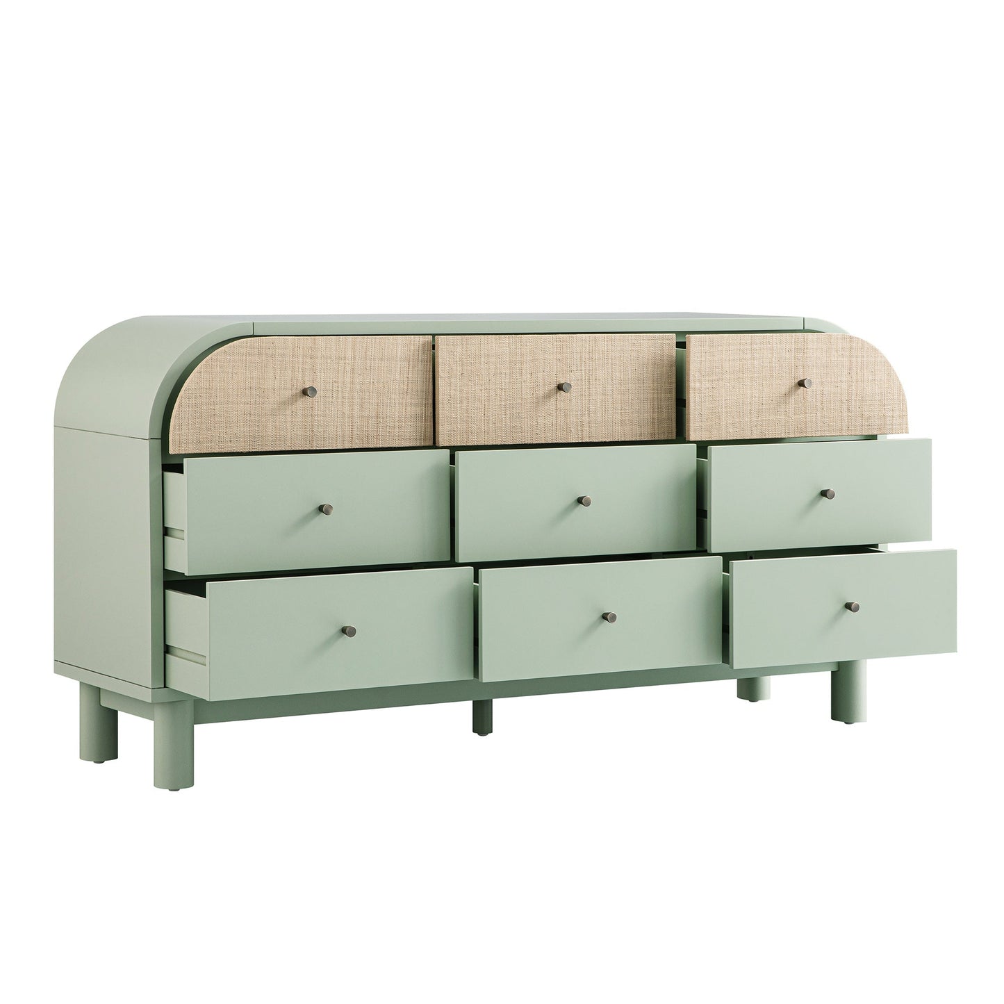 Maude 9 Drawer Chest, Muted Pistachio Ash with Raffia