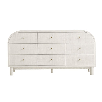 Maude 9 Drawer Chest, Washed White Ash with Raffia