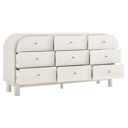 Maude 9 Drawer Chest, Washed White Ash with Raffia