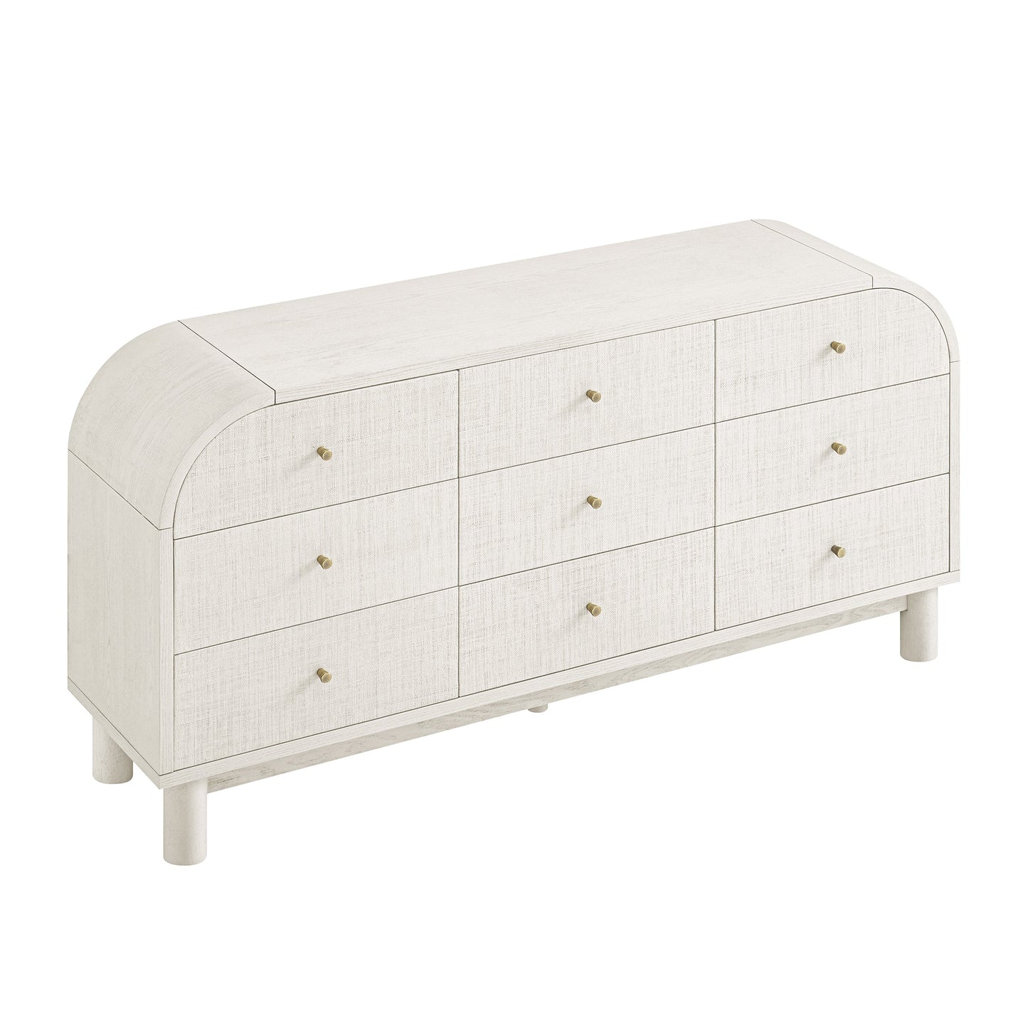 Maude 9 Drawer Chest, Washed White Ash with Raffia