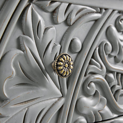 Chantilly Mid Grey Carved Wide 6 Drawer Chest