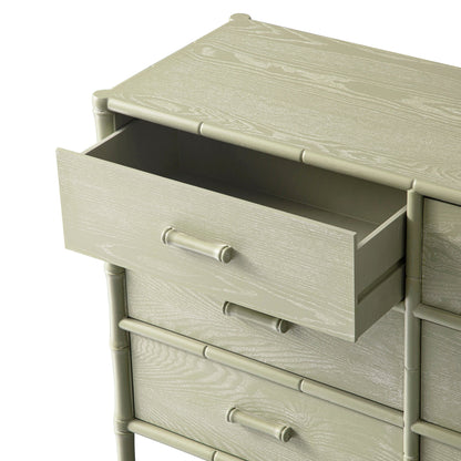 Elstowe Faux Bamboo 6-Drawer Chest, Sage Green