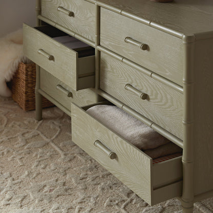 Elstowe Faux Bamboo 6-Drawer Chest, Sage Green