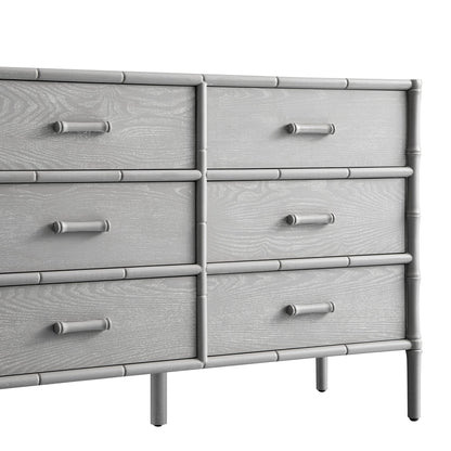 Elstowe Faux Bamboo 6-Drawer Chest, Warm Grey