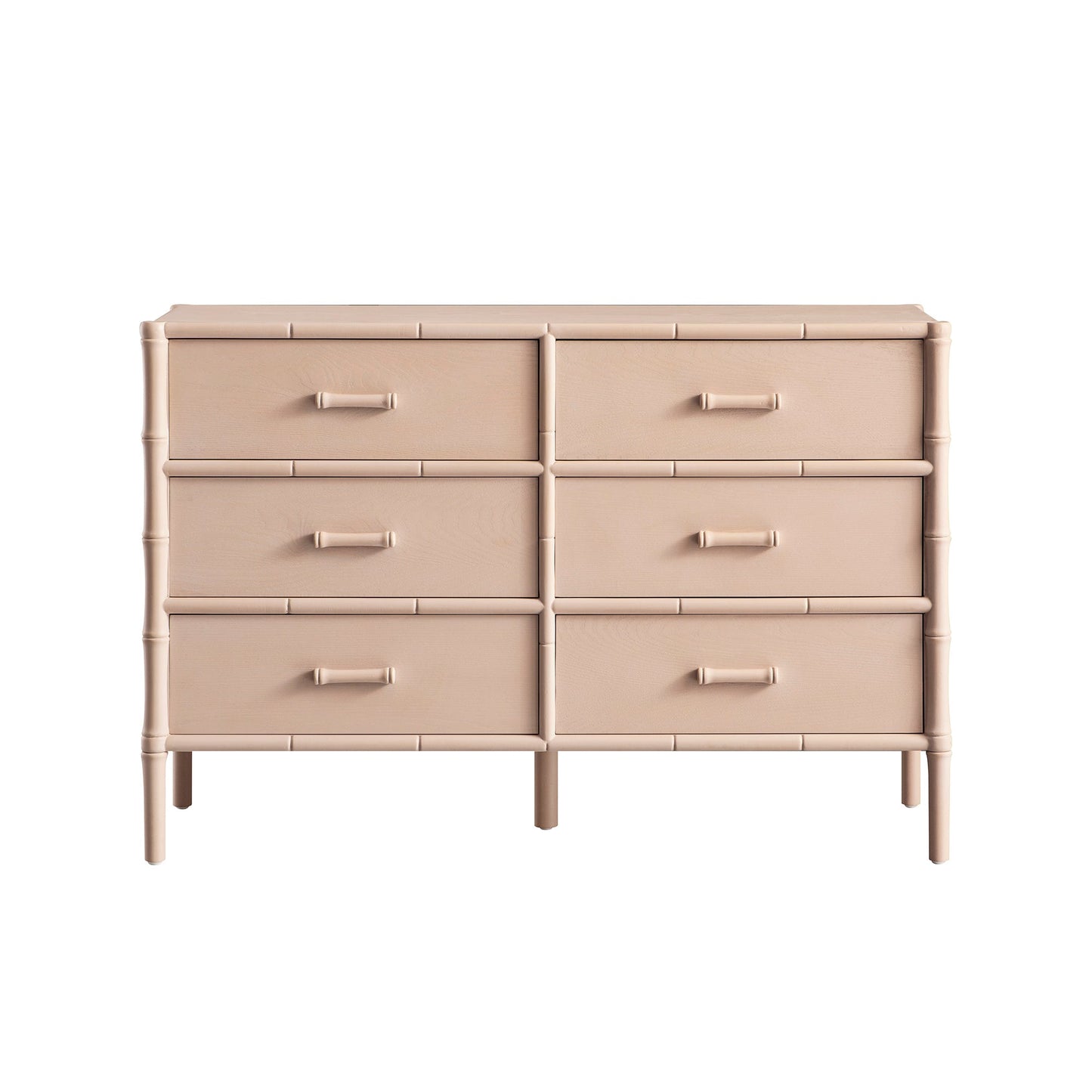 Elstowe Faux Bamboo 6-Drawer Chest, Nude Pink