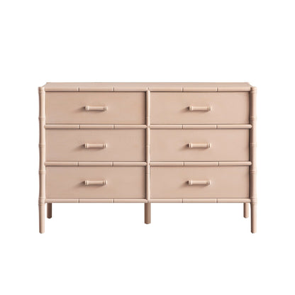 Elstowe Faux Bamboo 6-Drawer Chest, Nude Pink