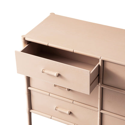 Elstowe Faux Bamboo 6-Drawer Chest, Nude Pink