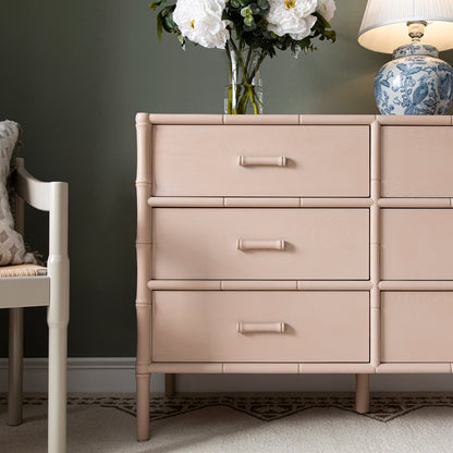 Elstowe Faux Bamboo 6-Drawer Chest, Nude Pink