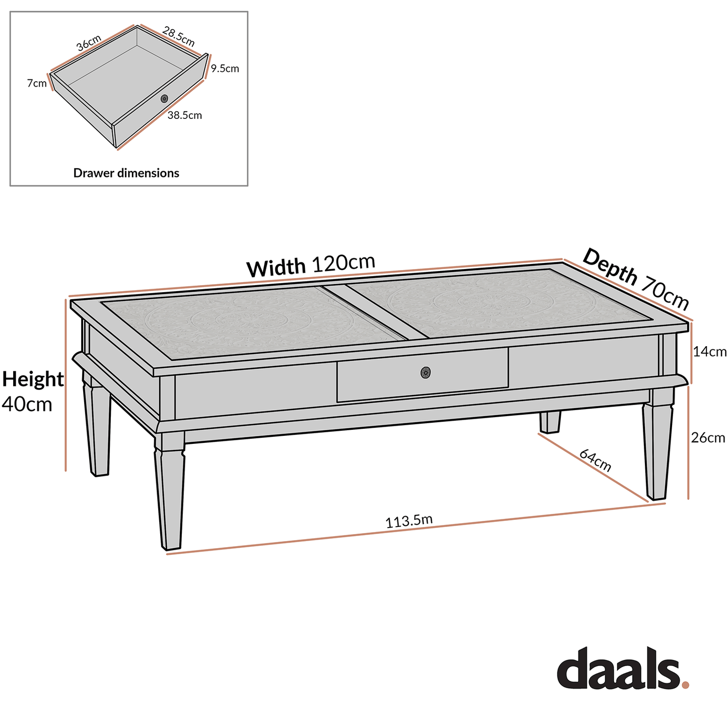 Chantilly Mid Grey Coffee Table with Drawers