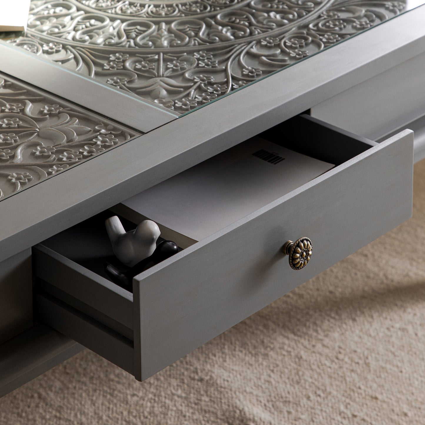 Chantilly Mid Grey Coffee Table with Drawers