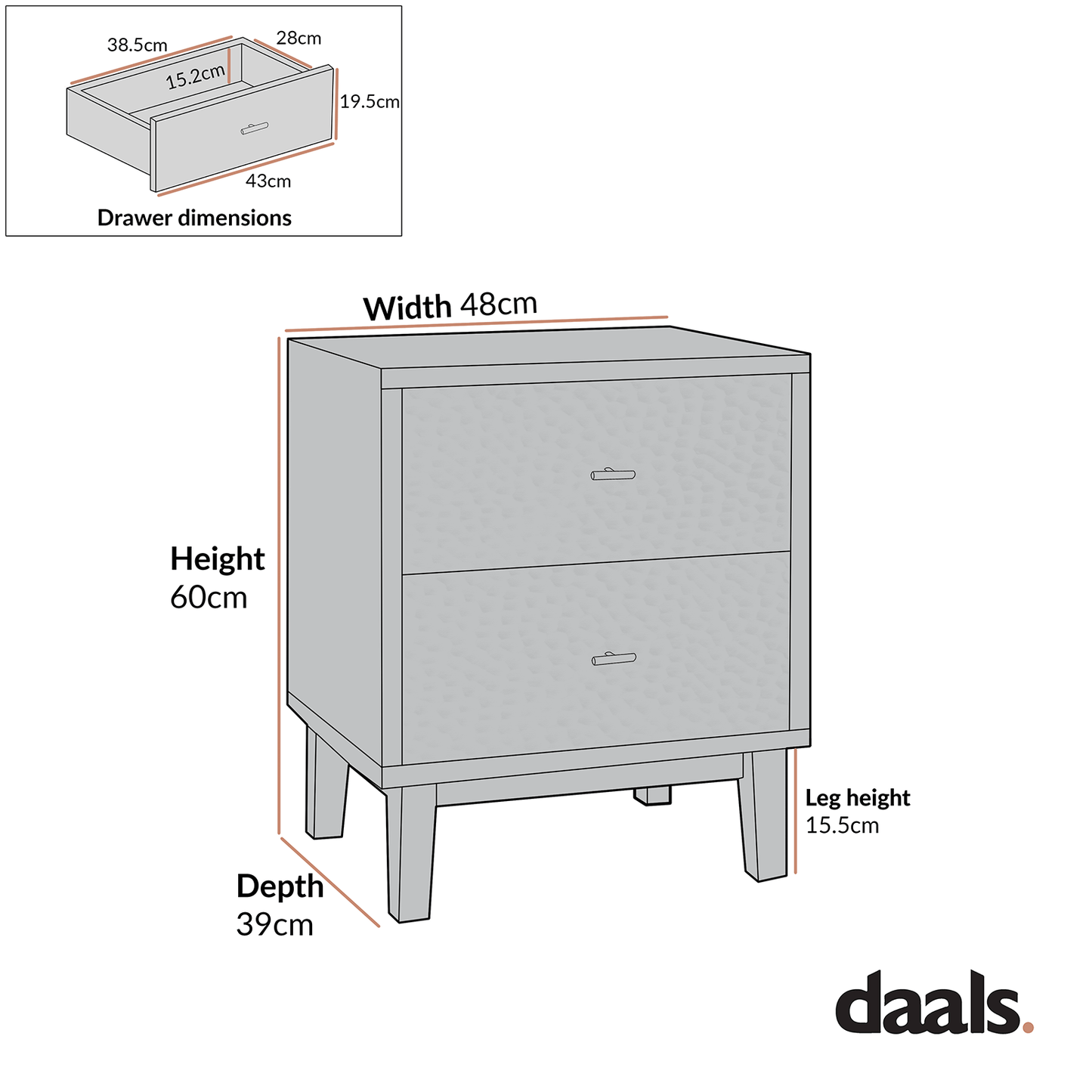 Bianca Chip Carved Bedside Table, Antique Bronze & Black