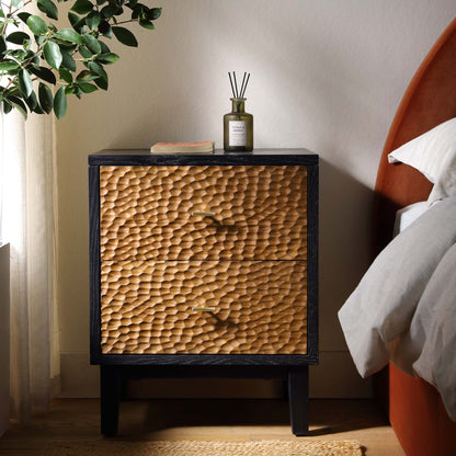 Bianca Chip Carved Bedside Table, Antique Bronze & Black