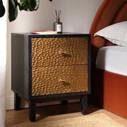 Bianca Chip Carved Bedside Table, Antique Bronze & Black