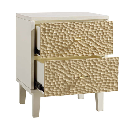 Bianca Chip Carved Bedside Table, Sand Beige & Ivory