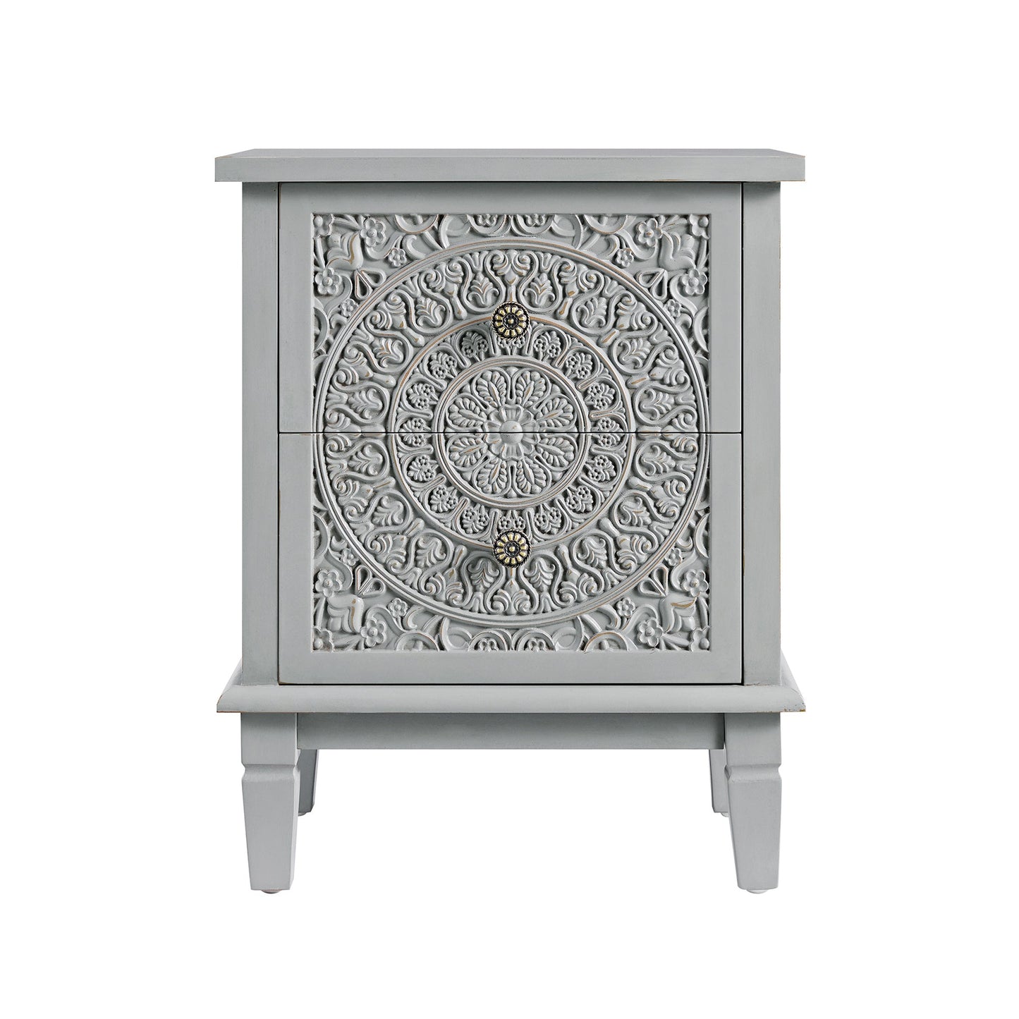 Chantilly Mid Grey Carved 2 Drawer Bedside Table