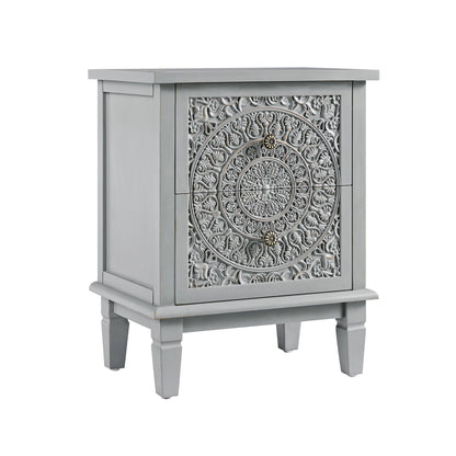 Chantilly Mid Grey Carved 2 Drawer Bedside Table