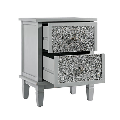 Chantilly Mid Grey Carved 2 Drawer Bedside Table