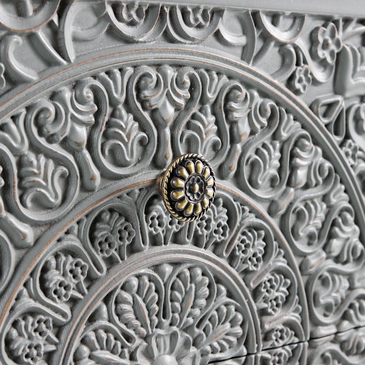 Chantilly Mid Grey Carved 2 Drawer Bedside Table