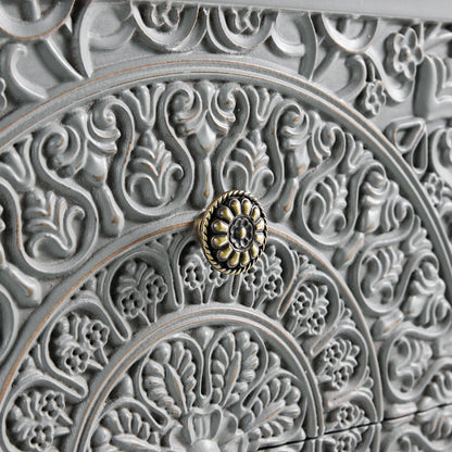 Chantilly Mid Grey Carved 2 Drawer Bedside Table