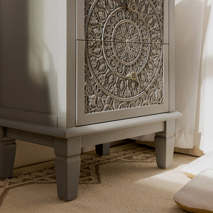 Chantilly Mid Grey Carved 2 Drawer Bedside Table