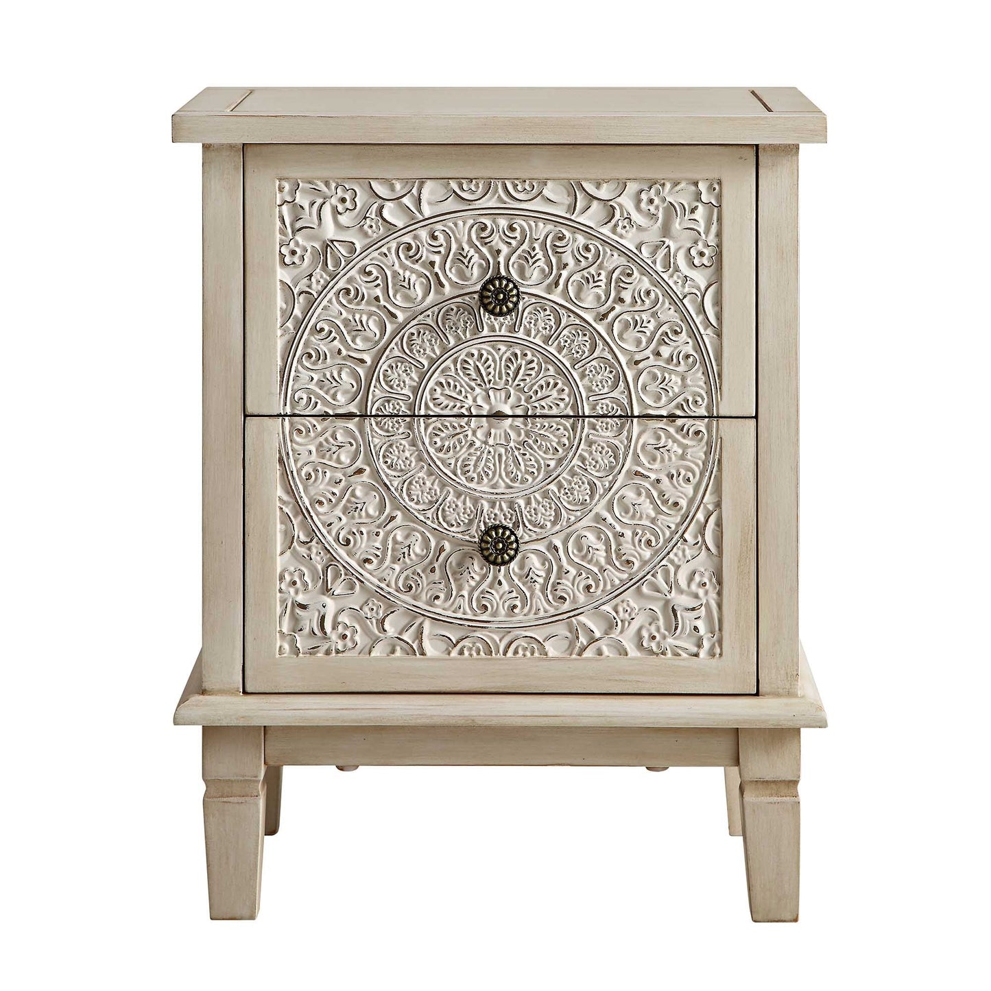 Chantilly Whitewashed Carved 2 Drawer Bedside Table