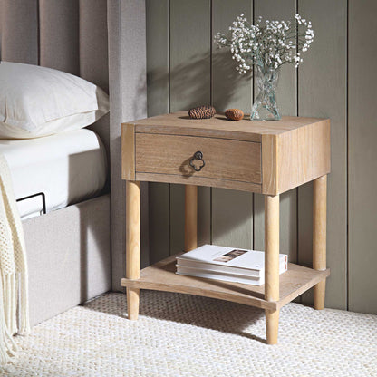 Thalia Concave 1 Drawer Bedside Table, Natural
