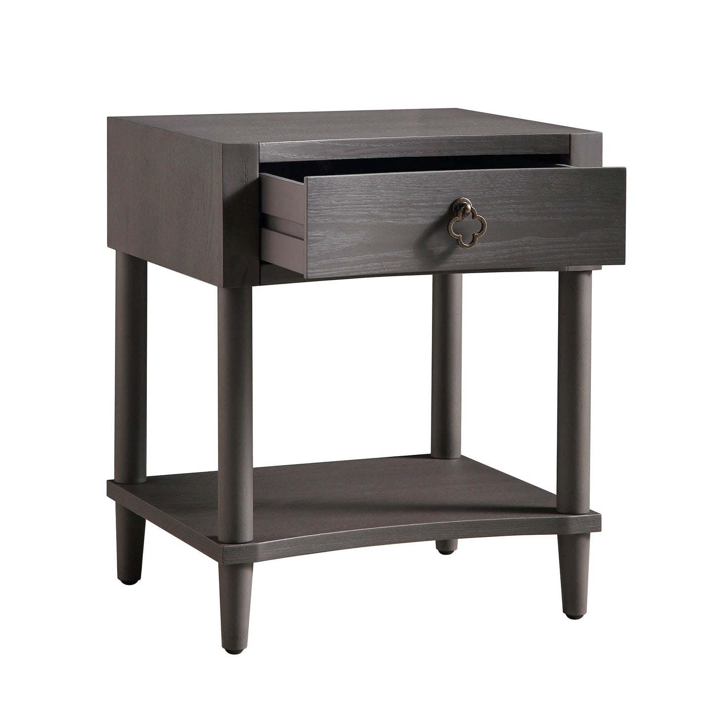Thalia Concave 1 Drawer Bedside Table, Silver Oak
