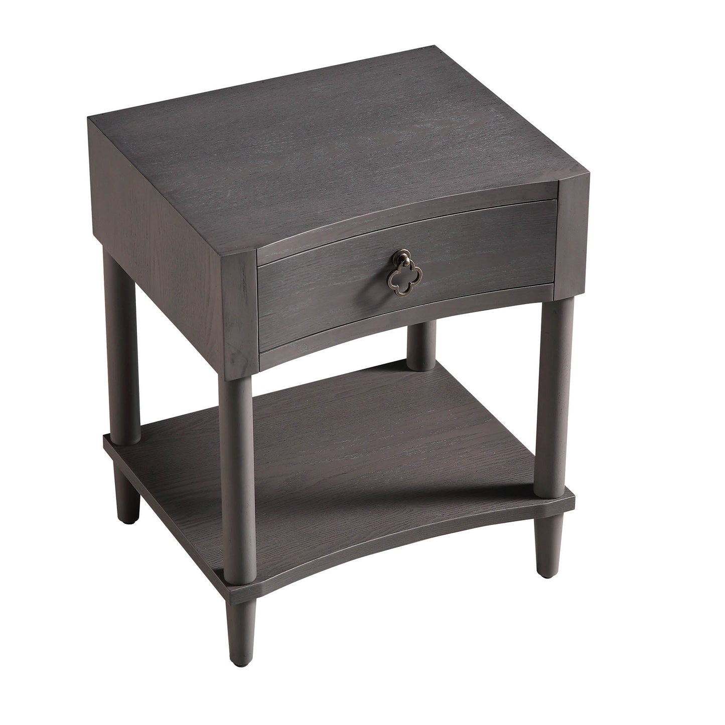 Thalia Concave 1 Drawer Bedside Table, Silver Oak