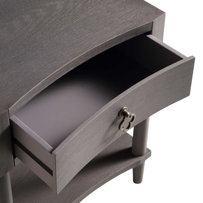 Thalia Concave 1 Drawer Bedside Table, Silver Oak