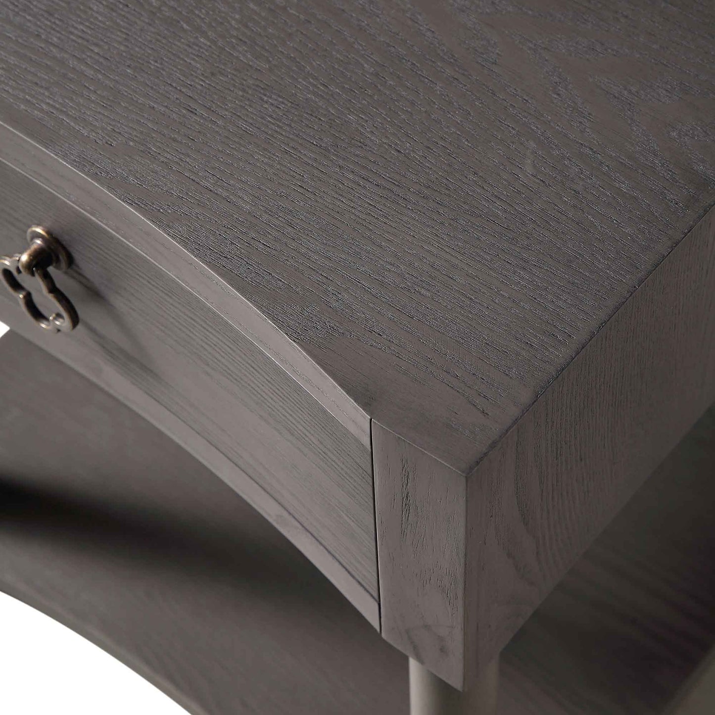 Thalia Concave 1 Drawer Bedside Table, Silver Oak