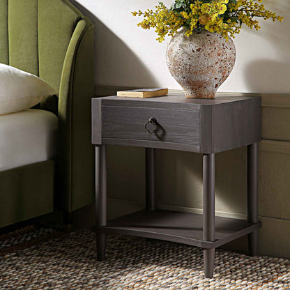 Thalia Concave 1 Drawer Bedside Table, Silver Oak