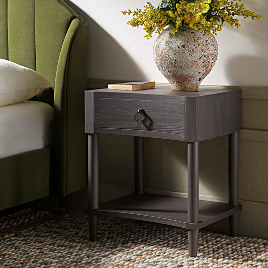 Thalia Concave 1 Drawer Bedside Table, Silver Oak