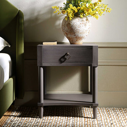 Thalia Concave 1 Drawer Bedside Table, Silver Oak