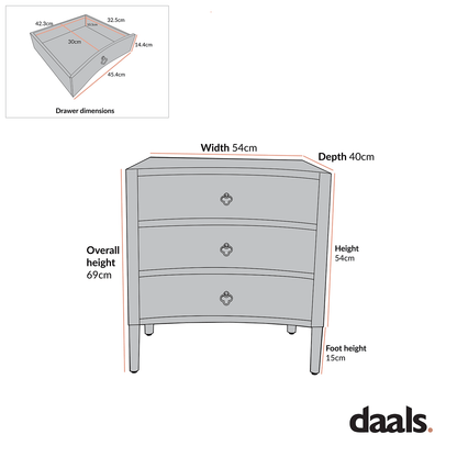 Thalia Concave 3 Drawer Bedside Table, Washed White